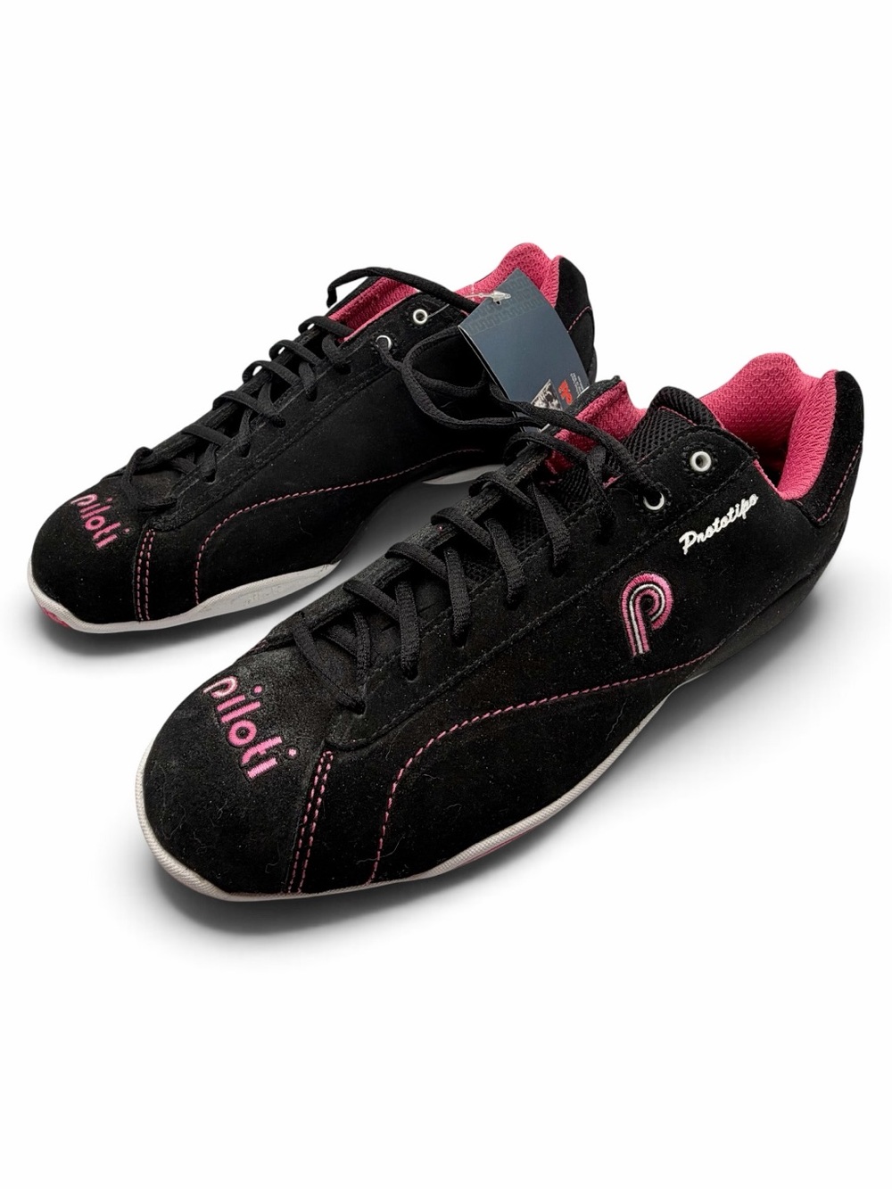 Piloti Prototipo Black and Pink Driving Suede and Leather Sneakers Size 10/NWT